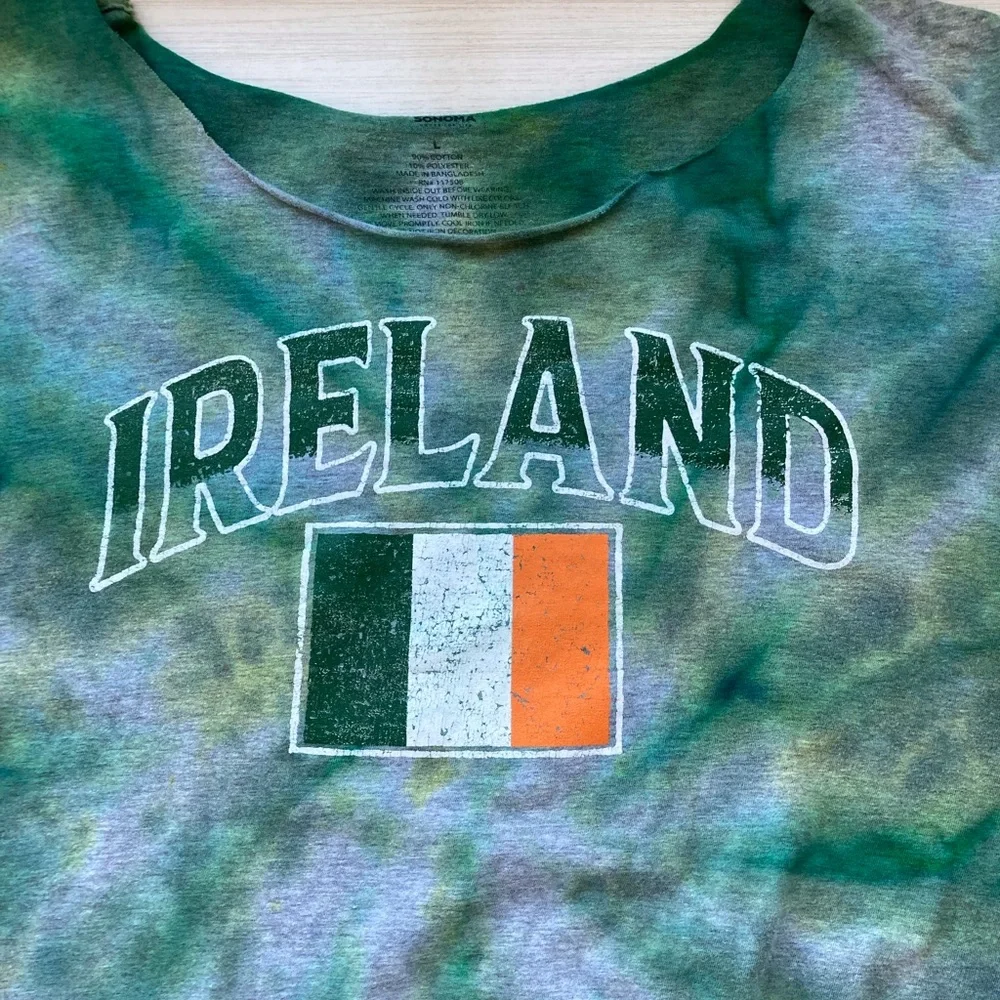 Ireland Flag Tie-Dye Tie Front Top Size L - Picture 9 of 9
